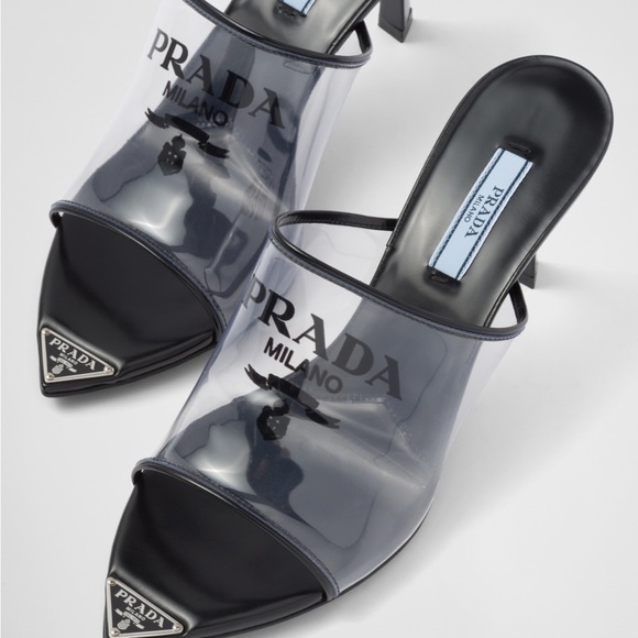 PRADA Logo-print Plexiglas high-heel slides-Prada mules - Picture 6 of 13